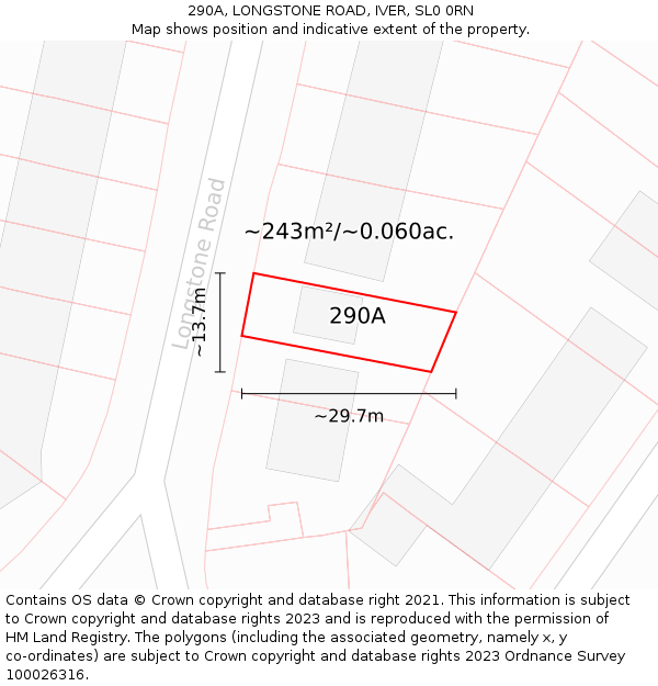 290A, LONGSTONE ROAD, IVER, SL0 0RN: Plot and title map