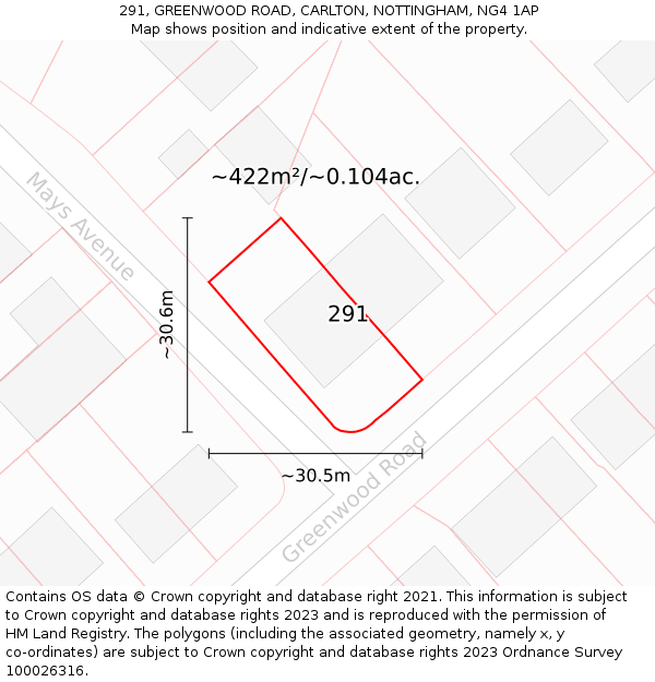 291, GREENWOOD ROAD, CARLTON, NOTTINGHAM, NG4 1AP: Plot and title map