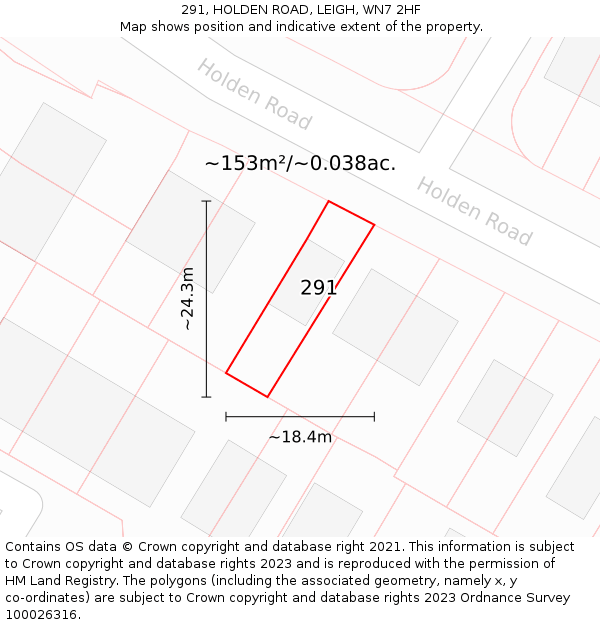 291, HOLDEN ROAD, LEIGH, WN7 2HF: Plot and title map