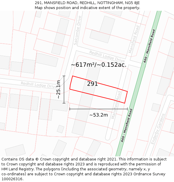 291, MANSFIELD ROAD, REDHILL, NOTTINGHAM, NG5 8JE: Plot and title map