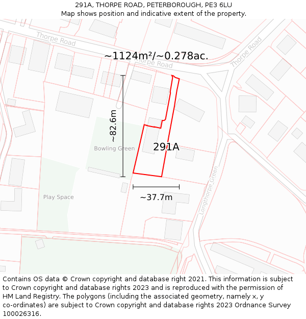 291A, THORPE ROAD, PETERBOROUGH, PE3 6LU: Plot and title map