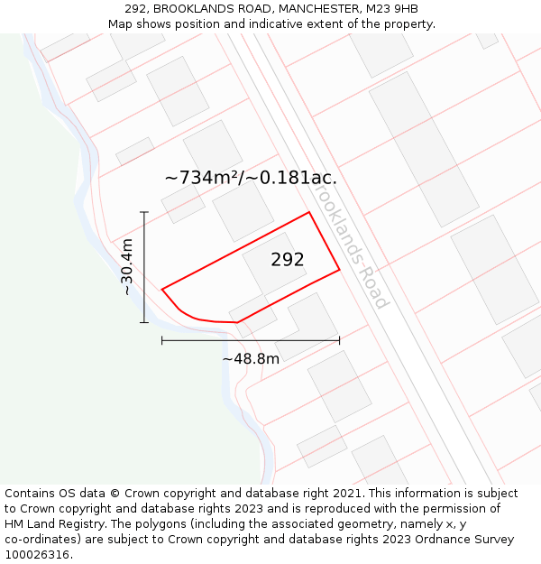 292, BROOKLANDS ROAD, MANCHESTER, M23 9HB: Plot and title map