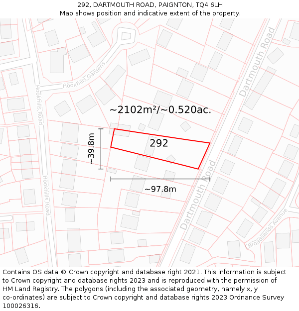 292, DARTMOUTH ROAD, PAIGNTON, TQ4 6LH: Plot and title map