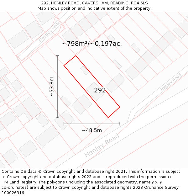 292, HENLEY ROAD, CAVERSHAM, READING, RG4 6LS: Plot and title map