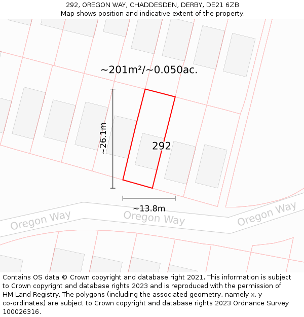 292, OREGON WAY, CHADDESDEN, DERBY, DE21 6ZB: Plot and title map