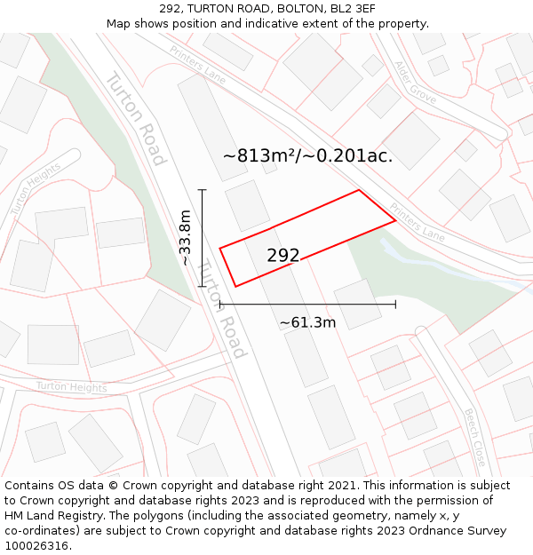 292, TURTON ROAD, BOLTON, BL2 3EF: Plot and title map
