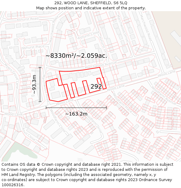 292, WOOD LANE, SHEFFIELD, S6 5LQ: Plot and title map