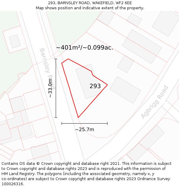 293, BARNSLEY ROAD, WAKEFIELD, WF2 6EE: Plot and title map