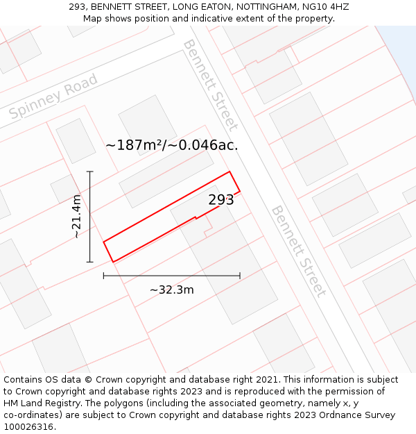 293, BENNETT STREET, LONG EATON, NOTTINGHAM, NG10 4HZ: Plot and title map