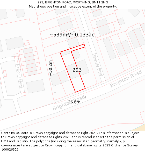 293, BRIGHTON ROAD, WORTHING, BN11 2HG: Plot and title map