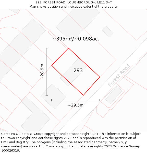 293, FOREST ROAD, LOUGHBOROUGH, LE11 3HT: Plot and title map