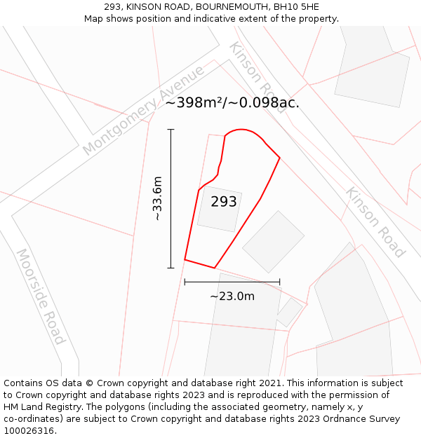 293, KINSON ROAD, BOURNEMOUTH, BH10 5HE: Plot and title map