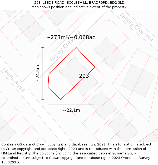 293, LEEDS ROAD, ECCLESHILL, BRADFORD, BD2 3LD: Plot and title map