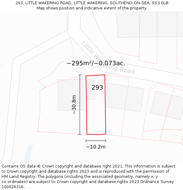 293, LITTLE WAKERING ROAD, LITTLE WAKERING, SOUTHEND-ON-SEA, SS3 0LB: Plot and title map