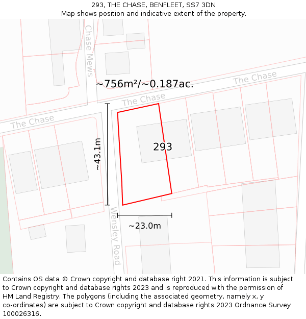 293, THE CHASE, BENFLEET, SS7 3DN: Plot and title map