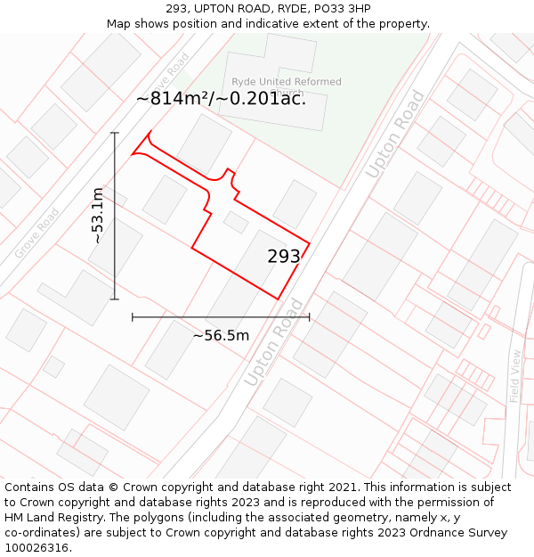 293, UPTON ROAD, RYDE, PO33 3HP: Plot and title map