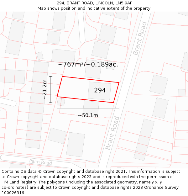 294, BRANT ROAD, LINCOLN, LN5 9AF: Plot and title map