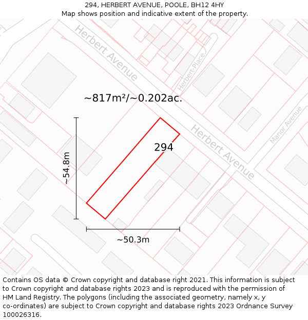 294, HERBERT AVENUE, POOLE, BH12 4HY: Plot and title map