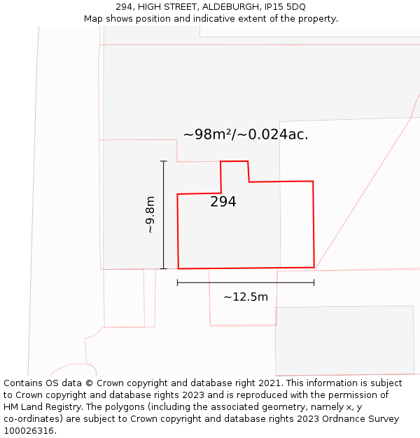 294, HIGH STREET, ALDEBURGH, IP15 5DQ: Plot and title map