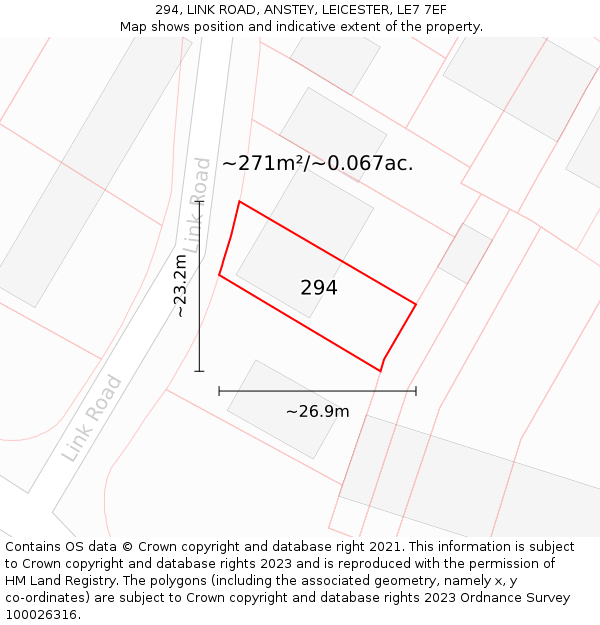 294, LINK ROAD, ANSTEY, LEICESTER, LE7 7EF: Plot and title map