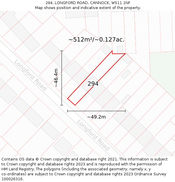 294, LONGFORD ROAD, CANNOCK, WS11 1NF: Plot and title map