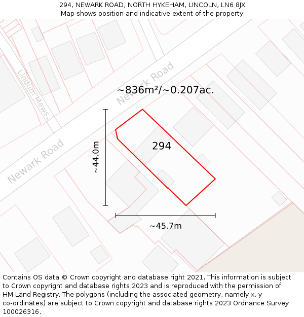 294, NEWARK ROAD, NORTH HYKEHAM, LINCOLN, LN6 8JX: Plot and title map