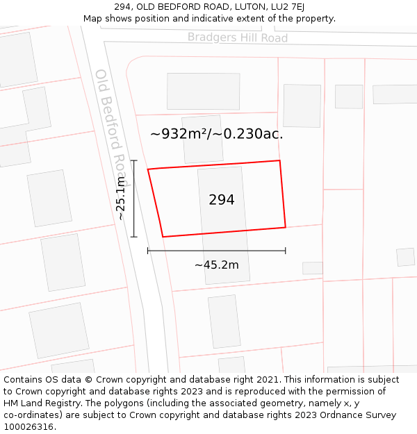 294, OLD BEDFORD ROAD, LUTON, LU2 7EJ: Plot and title map