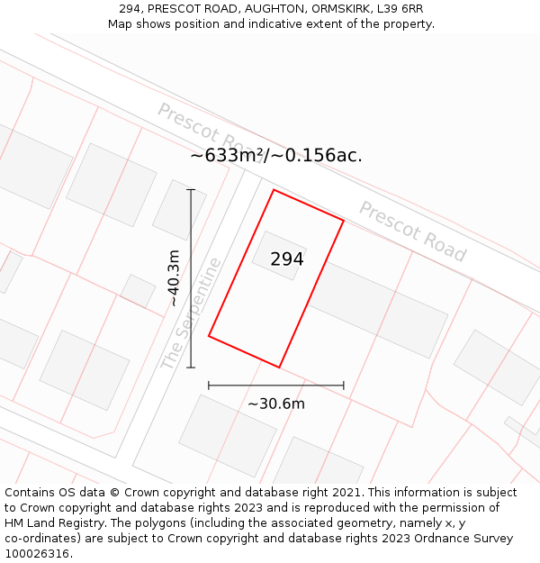 294, PRESCOT ROAD, AUGHTON, ORMSKIRK, L39 6RR: Plot and title map