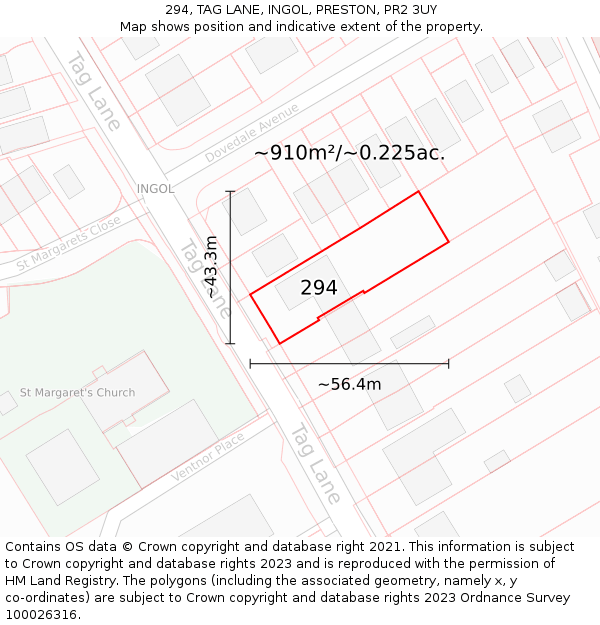 294, TAG LANE, INGOL, PRESTON, PR2 3UY: Plot and title map