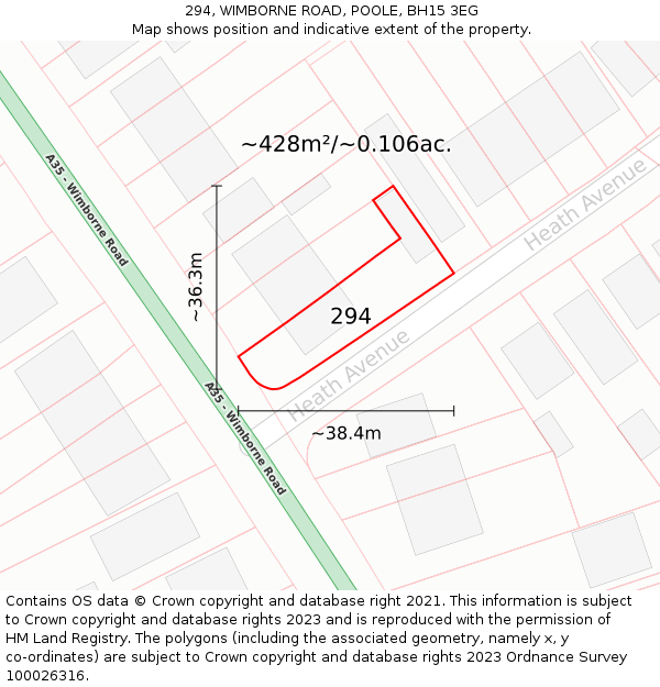 294, WIMBORNE ROAD, POOLE, BH15 3EG: Plot and title map