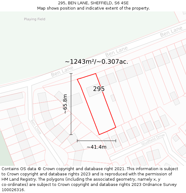 295, BEN LANE, SHEFFIELD, S6 4SE: Plot and title map