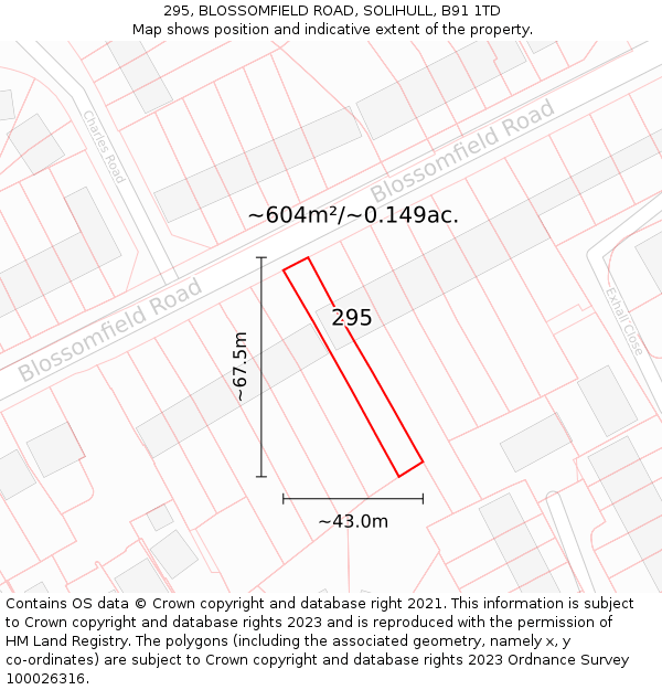 295, BLOSSOMFIELD ROAD, SOLIHULL, B91 1TD: Plot and title map