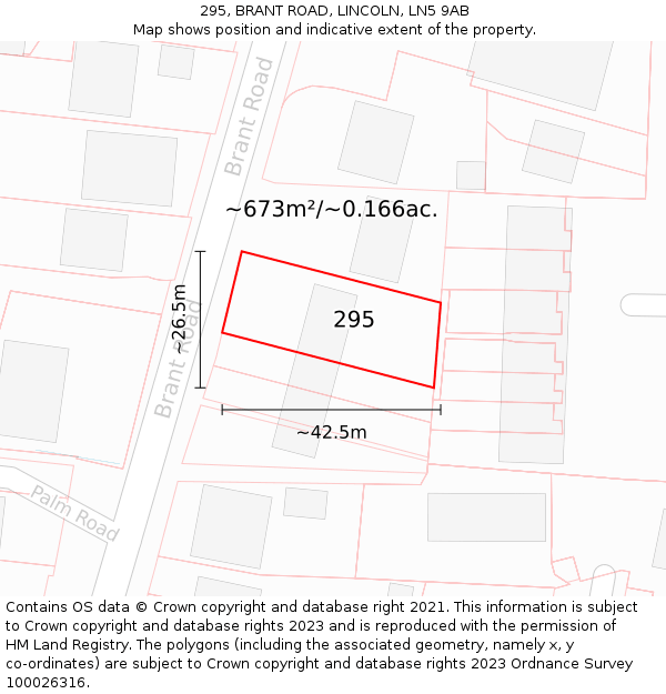 295, BRANT ROAD, LINCOLN, LN5 9AB: Plot and title map