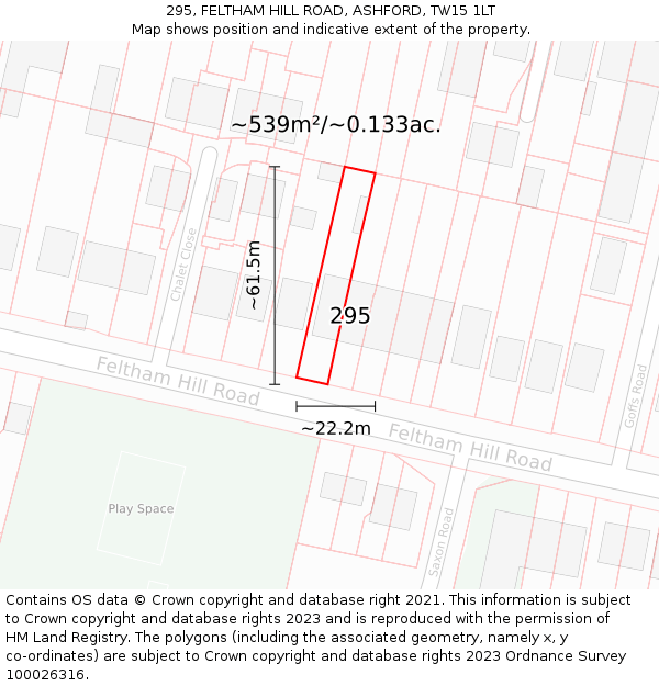 295, FELTHAM HILL ROAD, ASHFORD, TW15 1LT: Plot and title map