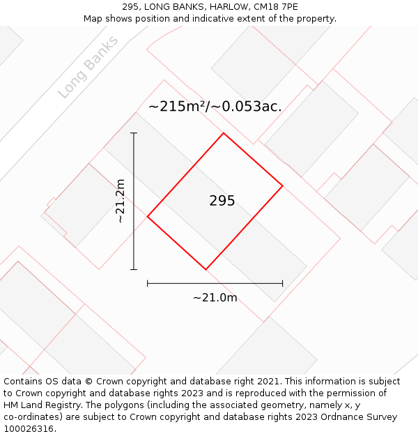 295, LONG BANKS, HARLOW, CM18 7PE: Plot and title map