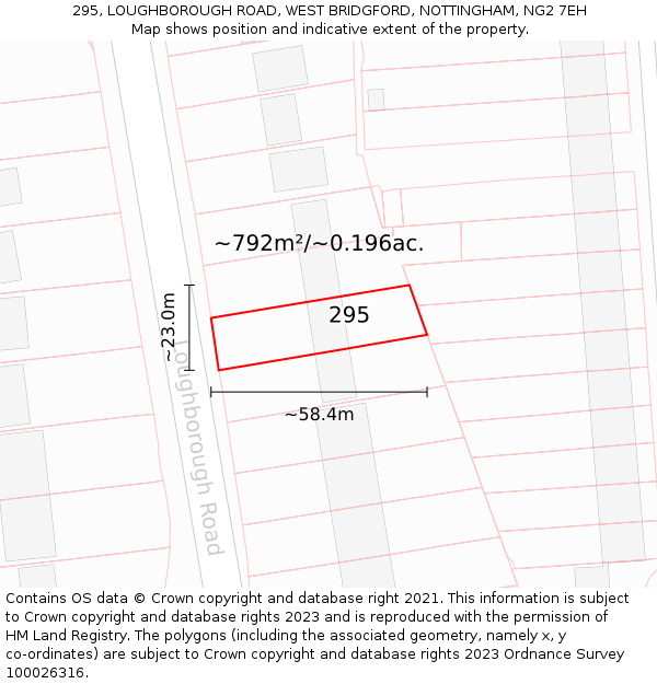 295, LOUGHBOROUGH ROAD, WEST BRIDGFORD, NOTTINGHAM, NG2 7EH: Plot and title map