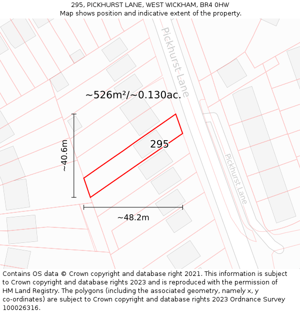 295, PICKHURST LANE, WEST WICKHAM, BR4 0HW: Plot and title map