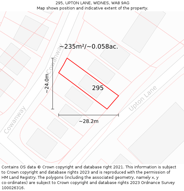 295, UPTON LANE, WIDNES, WA8 9AG: Plot and title map