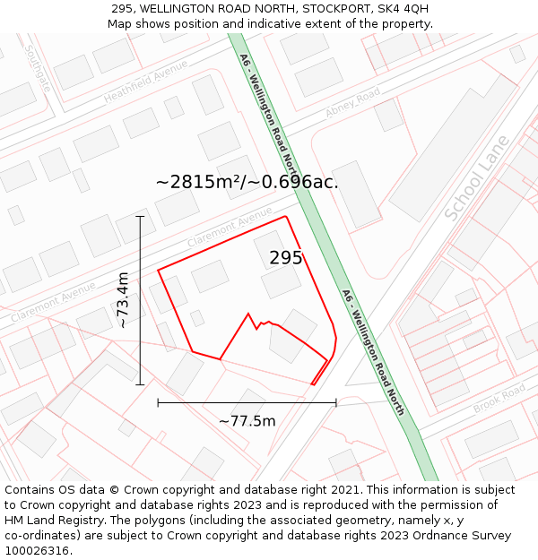 295, WELLINGTON ROAD NORTH, STOCKPORT, SK4 4QH: Plot and title map