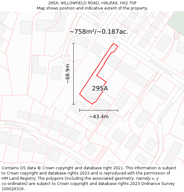 295A, WILLOWFIELD ROAD, HALIFAX, HX2 7NF: Plot and title map