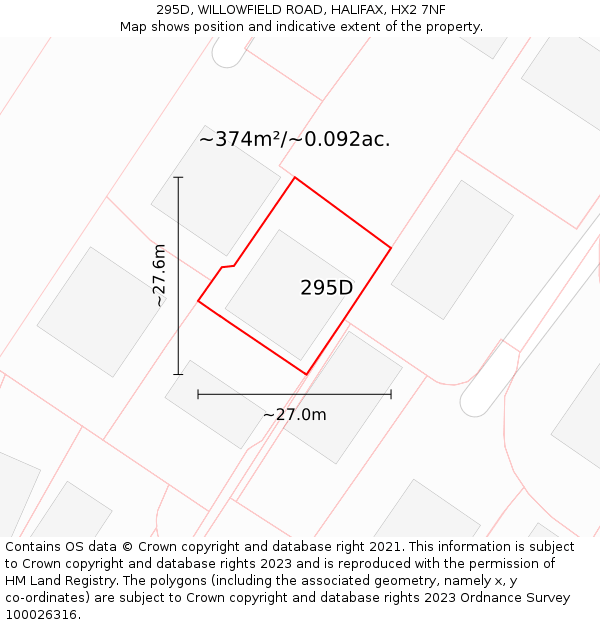 295D, WILLOWFIELD ROAD, HALIFAX, HX2 7NF: Plot and title map