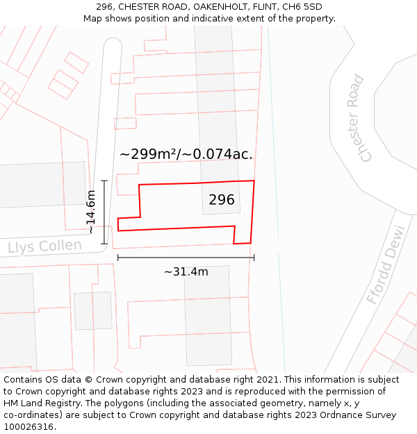 296, CHESTER ROAD, OAKENHOLT, FLINT, CH6 5SD: Plot and title map