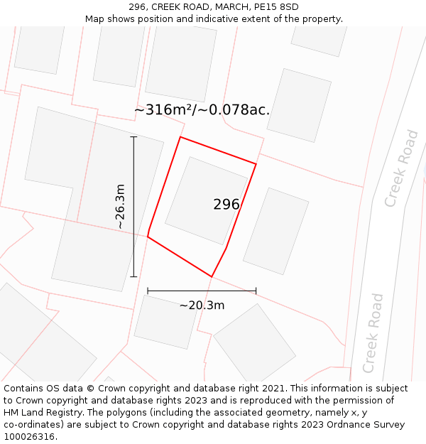 296, CREEK ROAD, MARCH, PE15 8SD: Plot and title map