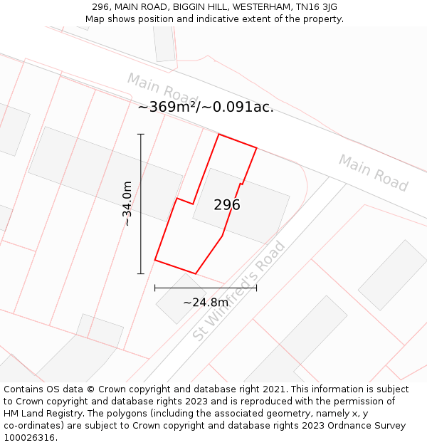 296, MAIN ROAD, BIGGIN HILL, WESTERHAM, TN16 3JG: Plot and title map