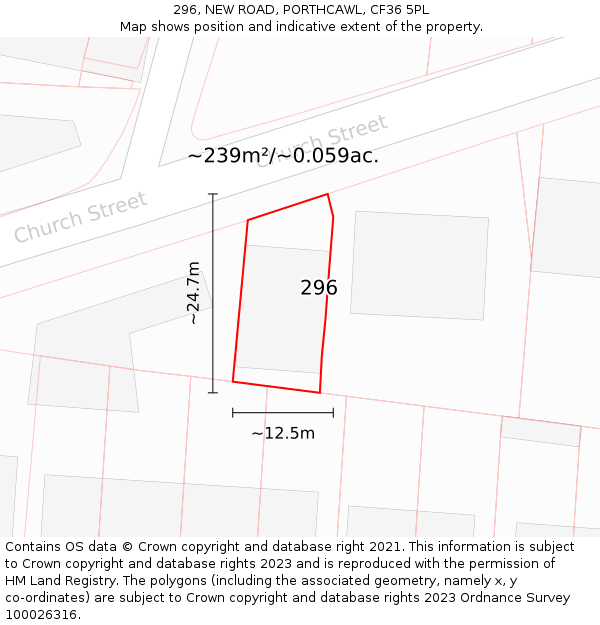 296, NEW ROAD, PORTHCAWL, CF36 5PL: Plot and title map