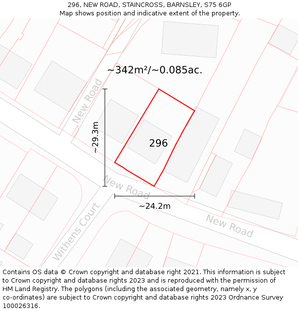 296, NEW ROAD, STAINCROSS, BARNSLEY, S75 6GP: Plot and title map