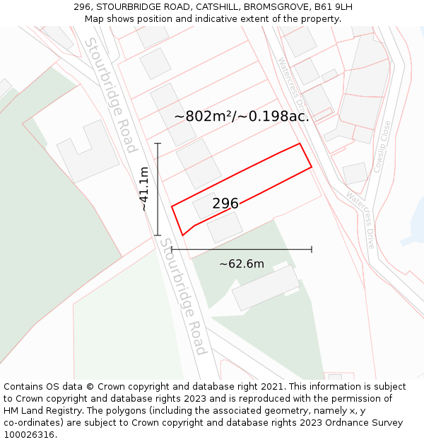 296, STOURBRIDGE ROAD, CATSHILL, BROMSGROVE, B61 9LH: Plot and title map