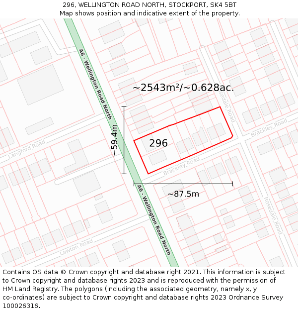 296, WELLINGTON ROAD NORTH, STOCKPORT, SK4 5BT: Plot and title map