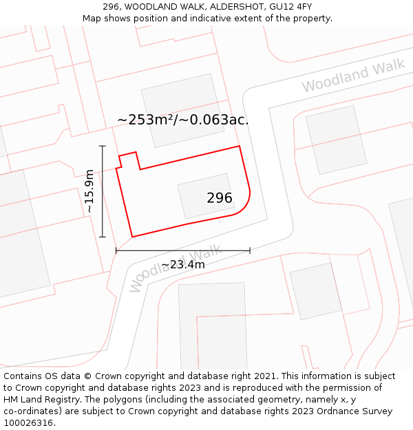 296, WOODLAND WALK, ALDERSHOT, GU12 4FY: Plot and title map