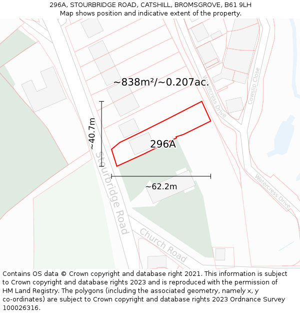 296A, STOURBRIDGE ROAD, CATSHILL, BROMSGROVE, B61 9LH: Plot and title map